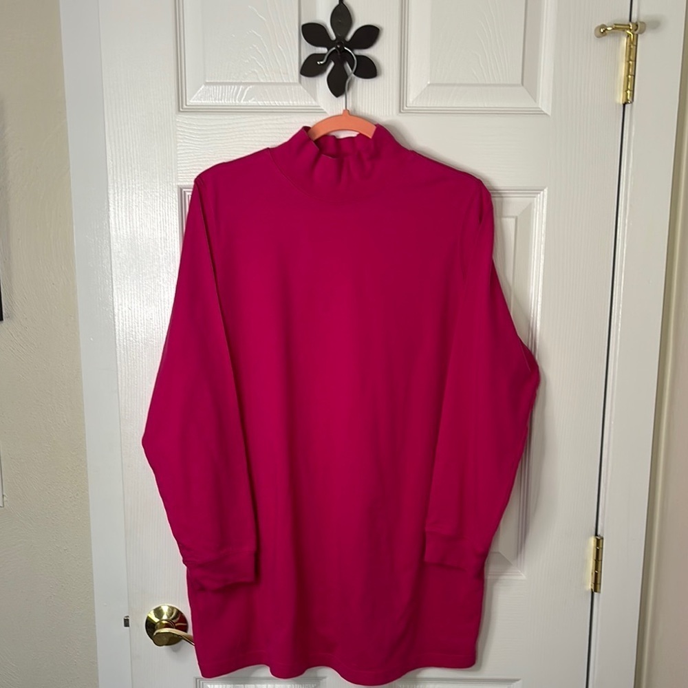 Woman Within Bright Pink Long Sleeve Mock T Top Like New Tunic Styling Sz 18-20